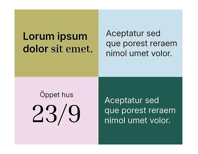 Exempel på typsnitt med färgplatta i bakgrund